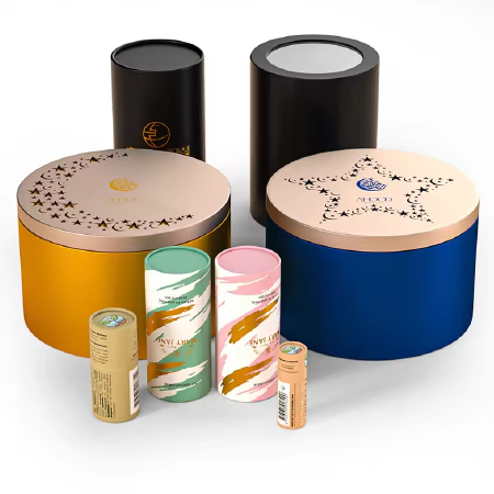 Custom Printing Biodegradable Cylinder Cosmetic Canister Bags Tube Box 